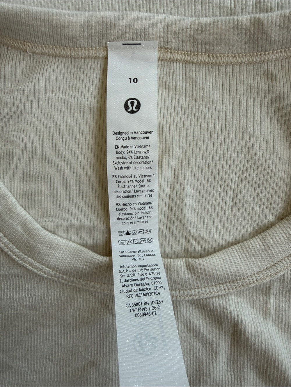 🍋 lululemon Hold Tight Crewneck Tank Top Waist Length light ivory size 10 - Picture 5 of 5